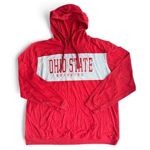 OHIO STATE BUCKEYES Red Lightweight Hoodie Long Sleeve Shirt Men's 2XL XXL